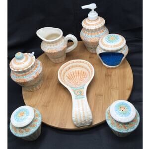 Cracker Barrel Vintage Seashell Mosaic Kitchenware Set
